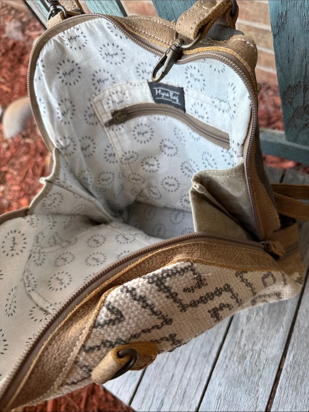 Myra Bag Amber Hairon Pocket Tan, Cream & Black Patterned Backpack Bag